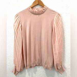 Adrianna Papell Blush Ruffle Neck Pleated Sleeve Sweater Women’s Size Small